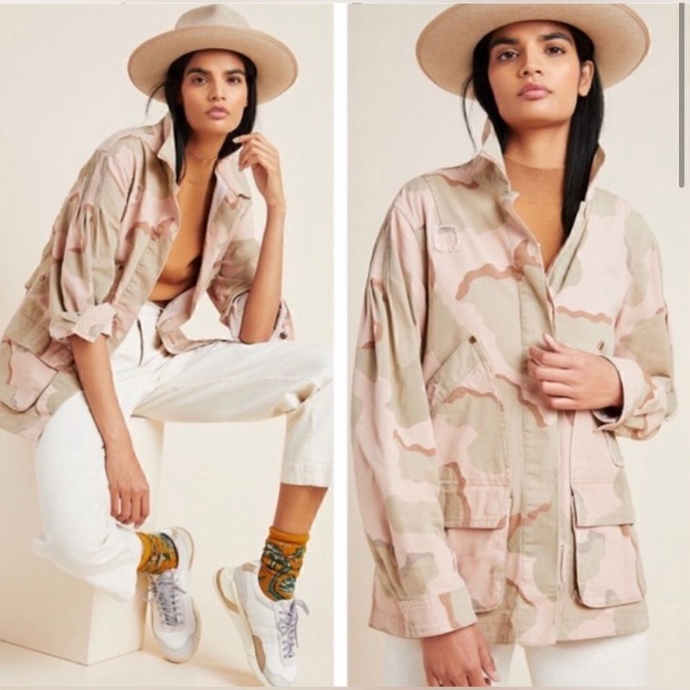 ANTHROPOLOGIE Lida Pink Camo Utility Jacket - Small